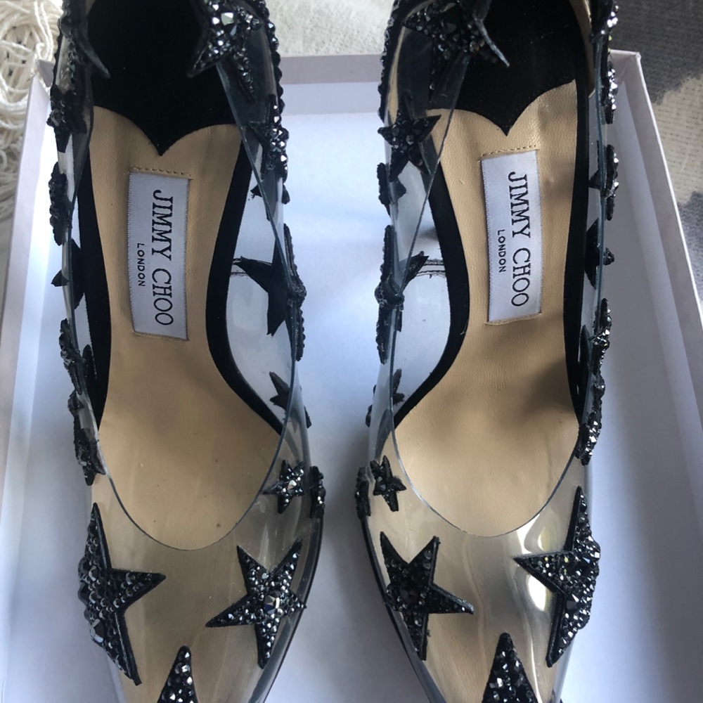 Jimmy Choo LISHA 100  Black Plexi Star Pumps